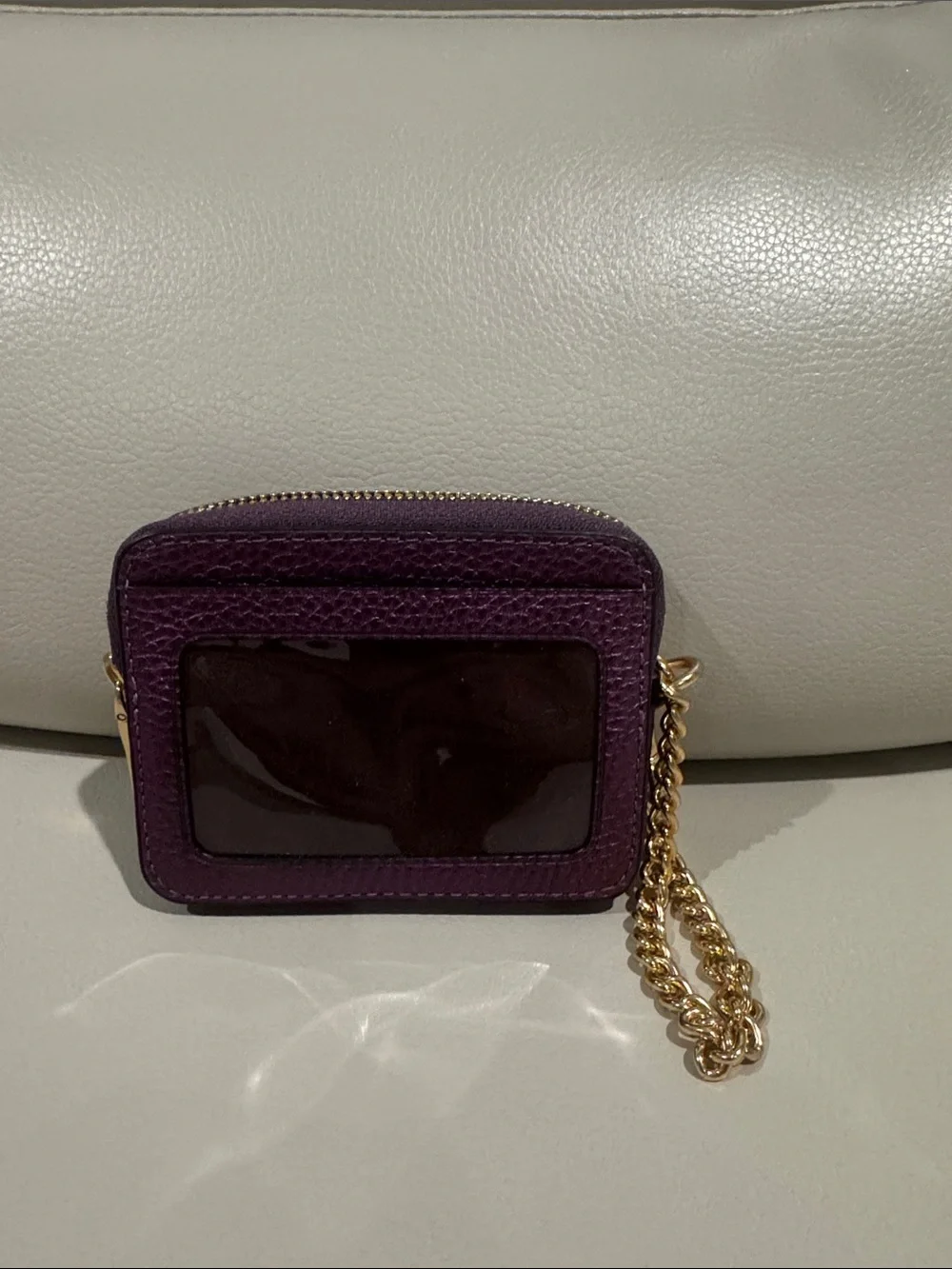 Coach Purple Pebbled Leather Card Case with Gold Chain Accent-HTF color!